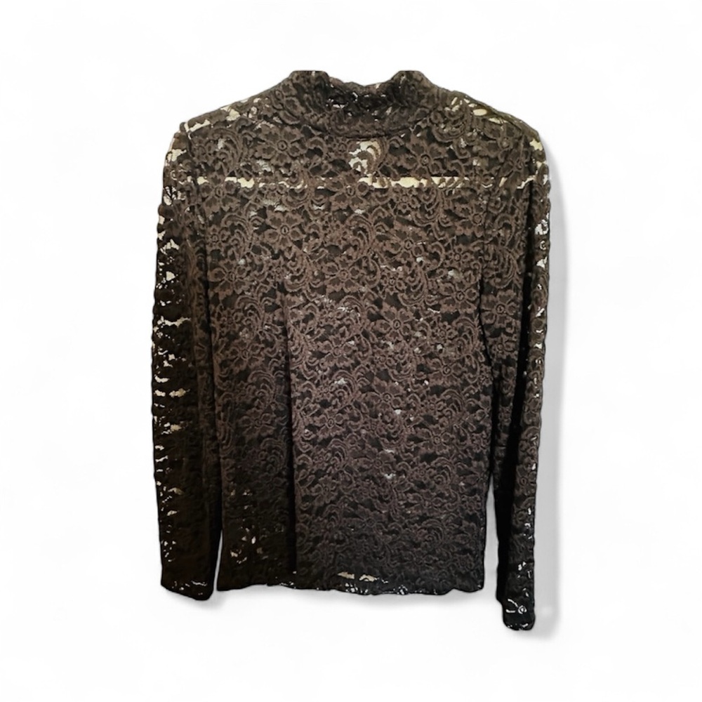 LOFT Black Lace Mandarin Collar Blouse